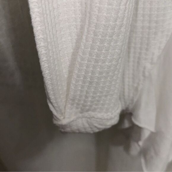 free people M Vada White Waffle Knit Crew Asymmetrical Long Sleeve Thermal Top - Picture 11 of 16
